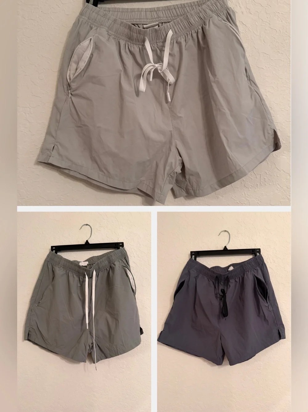 3 Pack Men’s Large Athletic Shorts Gray Charcoal Zip Pockets Workout Gym